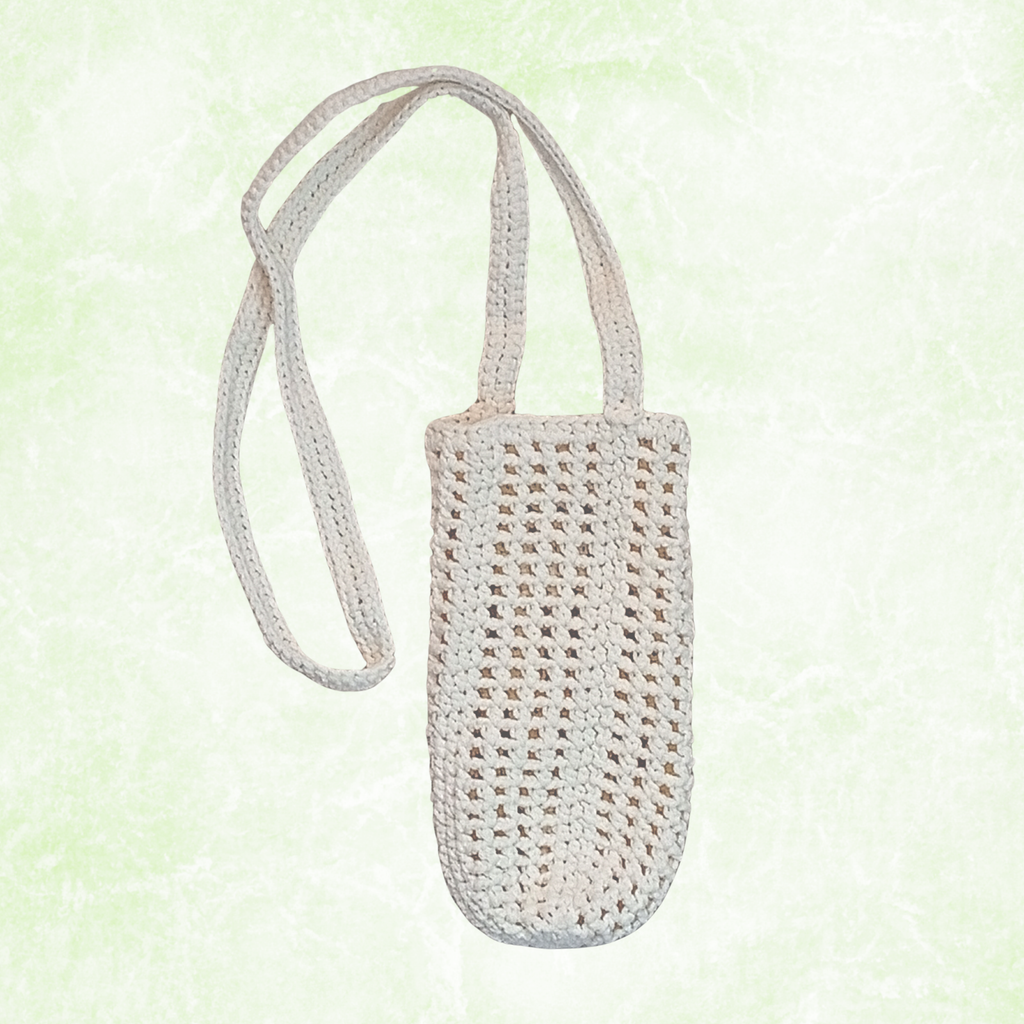 Crochet Water Bottle Holder Bag, Boho Bottle Carrier, Cotton Shoulder Sling, Handmade Drink Holder, Festival Crossbody Bag, Summer Gift-3