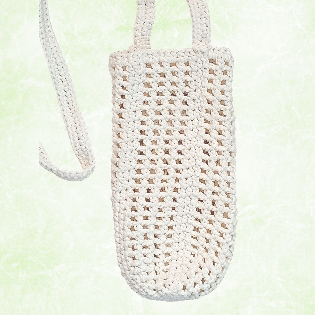 Crochet Water Bottle Holder Bag, Boho Bottle Carrier, Cotton Shoulder Sling, Handmade Drink Holder, Festival Crossbody Bag, Summer Gift-1