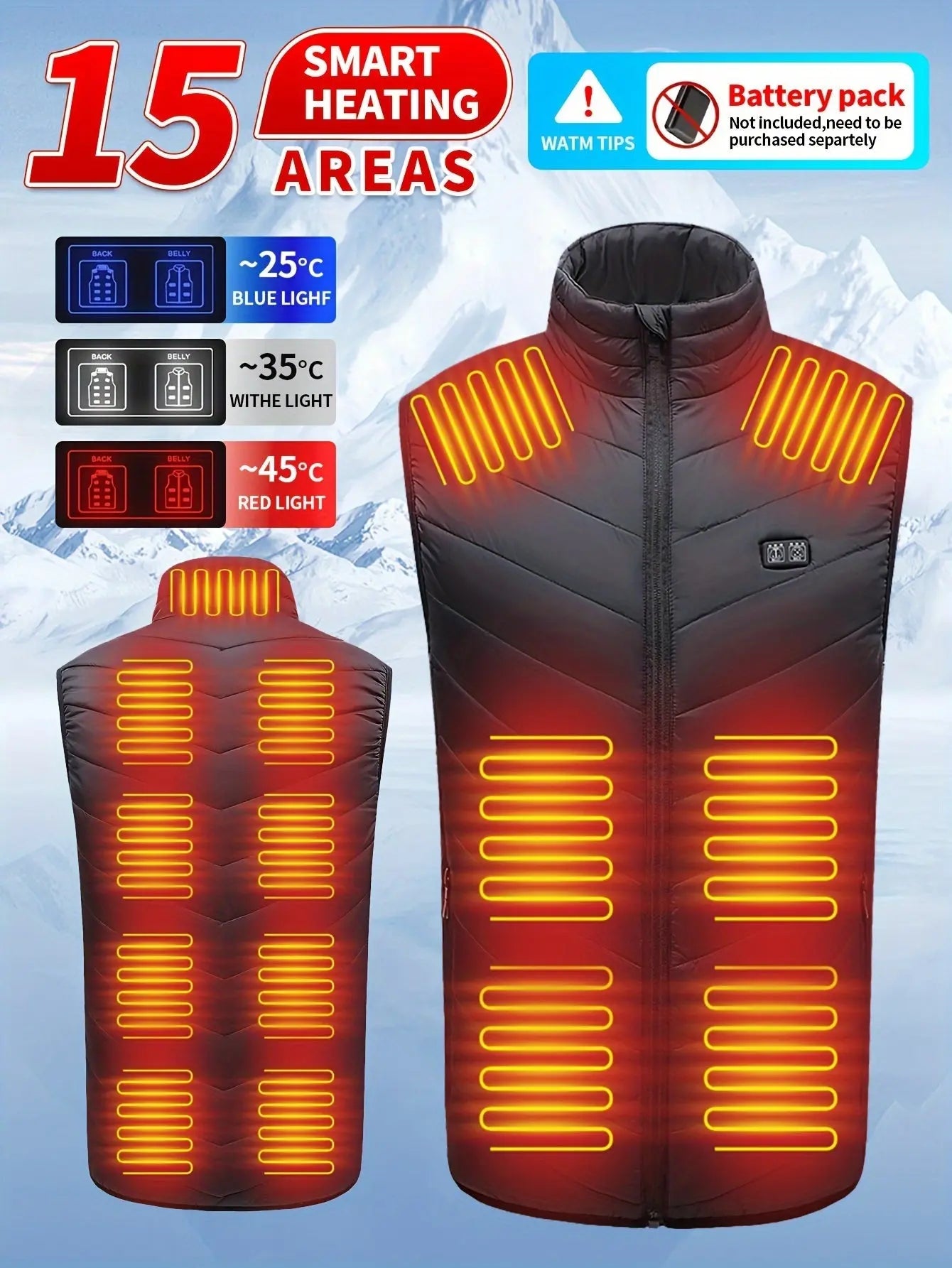 Heated Vest for Men (Large) – USB Rechargeable Smart Jacket with 15 Heating Zones NNETM