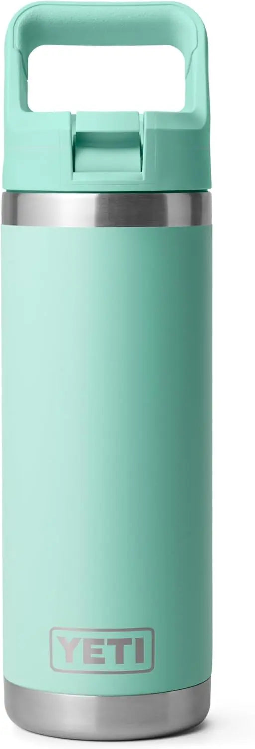 YETI Rambler 18 oz Bottle, Vacuum Insulated, Stainless Steel with Color Matching Straw Cap, Agave Teal Coastal Adventure Co