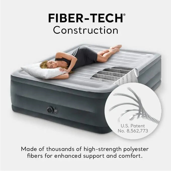 Intex 64417ED 22in Queen Dura-Beam Comfort Plush High-Rise Inflatable Air Mattress with Built in Pump for Travel and Camping, 600lb Weight Capacity Coastal Adventure Co