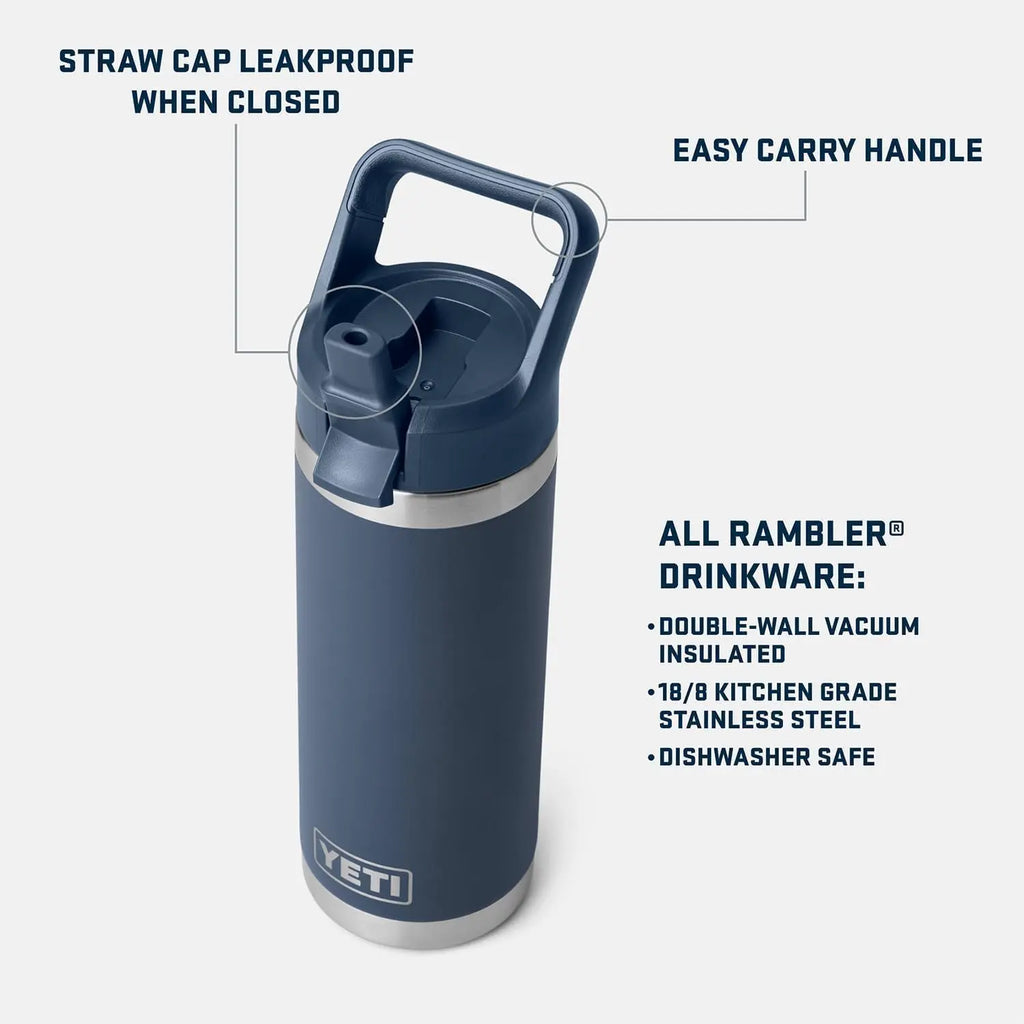 YETI Rambler 18 oz Bottle, Vacuum Insulated, Stainless Steel with Color Matching Straw Cap, Agave Teal Coastal Adventure Co