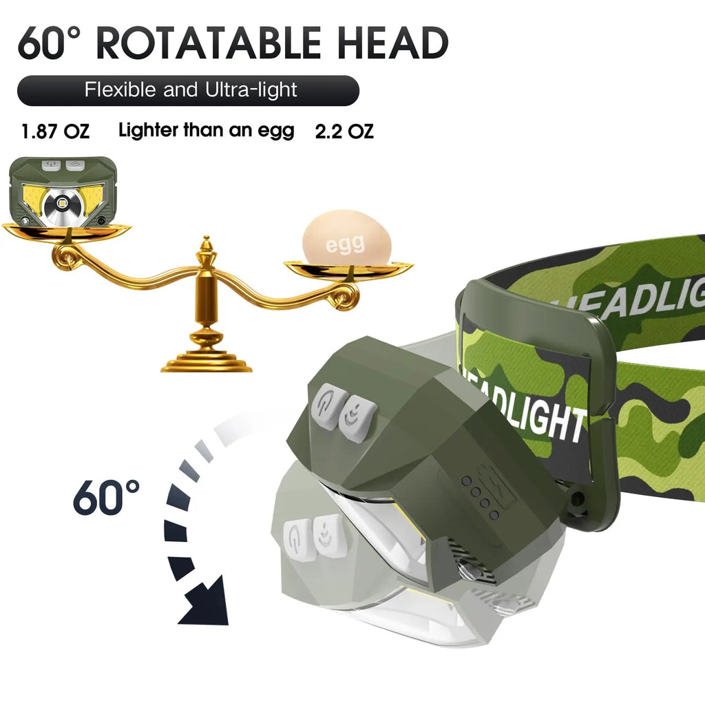 LHKNL Headlamp Flashlight, Lumen Bright Head Lamps LED Rechargeable Camping | Ultra-Light, with White Red Light, 2-Pack Waterproof Motion Sensor Headlight, 8 Modes for Outdoor Running Hiking Fishing Coastal Adventure Co