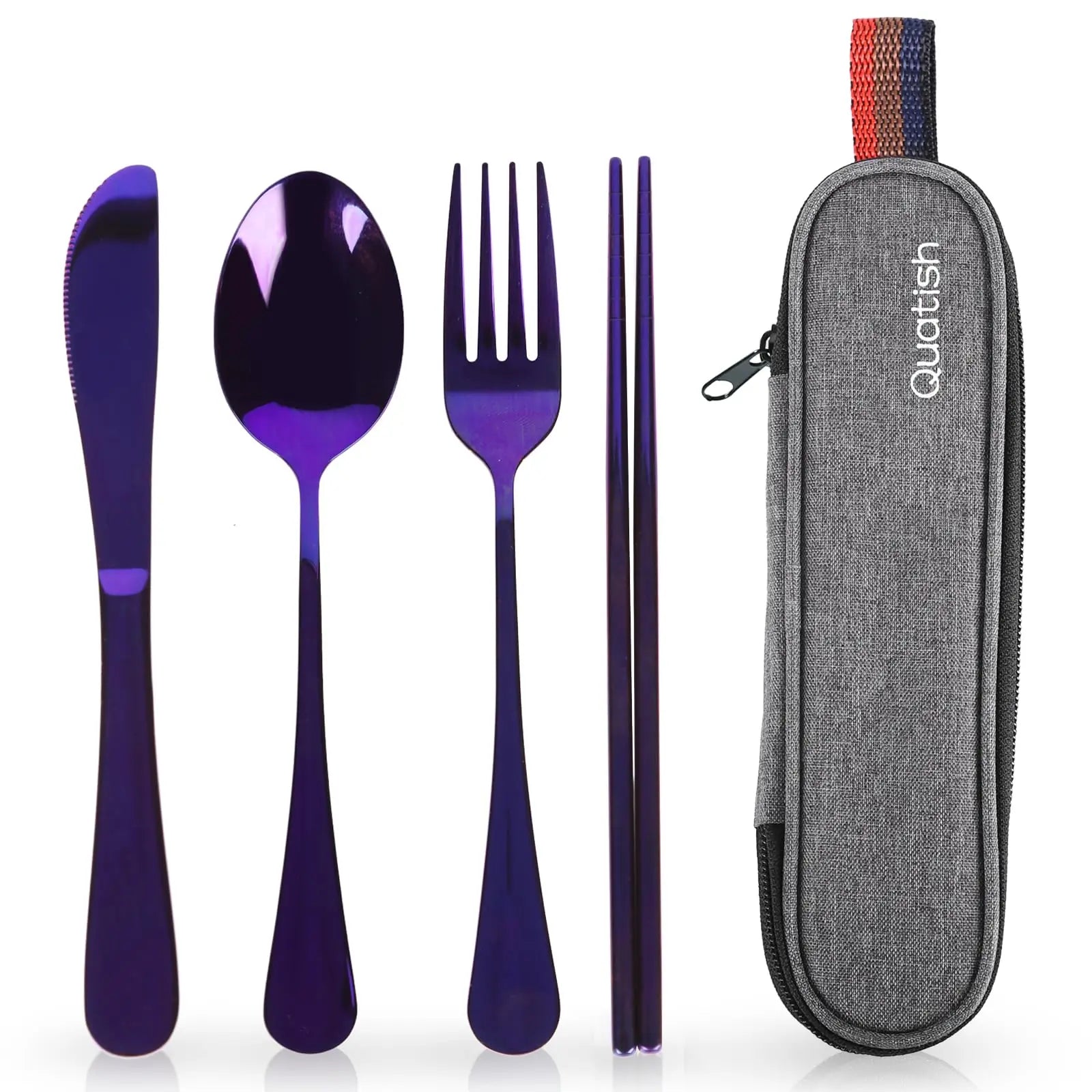 Travel Utensils with Case, Quatish Portable Silverware Set for Work, Stainless Steel Reusable Travel Cutlery Set, Fork and Spoon Set for Camping, Picnic, Gadgets, Lunch Box for Men, Black Coastal Adventure Co