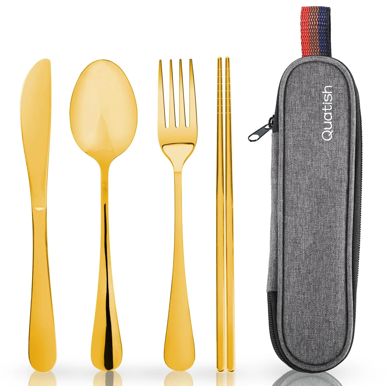 Travel Utensils with Case, Quatish Portable Silverware Set for Work, Stainless Steel Reusable Travel Cutlery Set, Fork and Spoon Set for Camping, Picnic, Gadgets, Lunch Box for Men, Black Coastal Adventure Co
