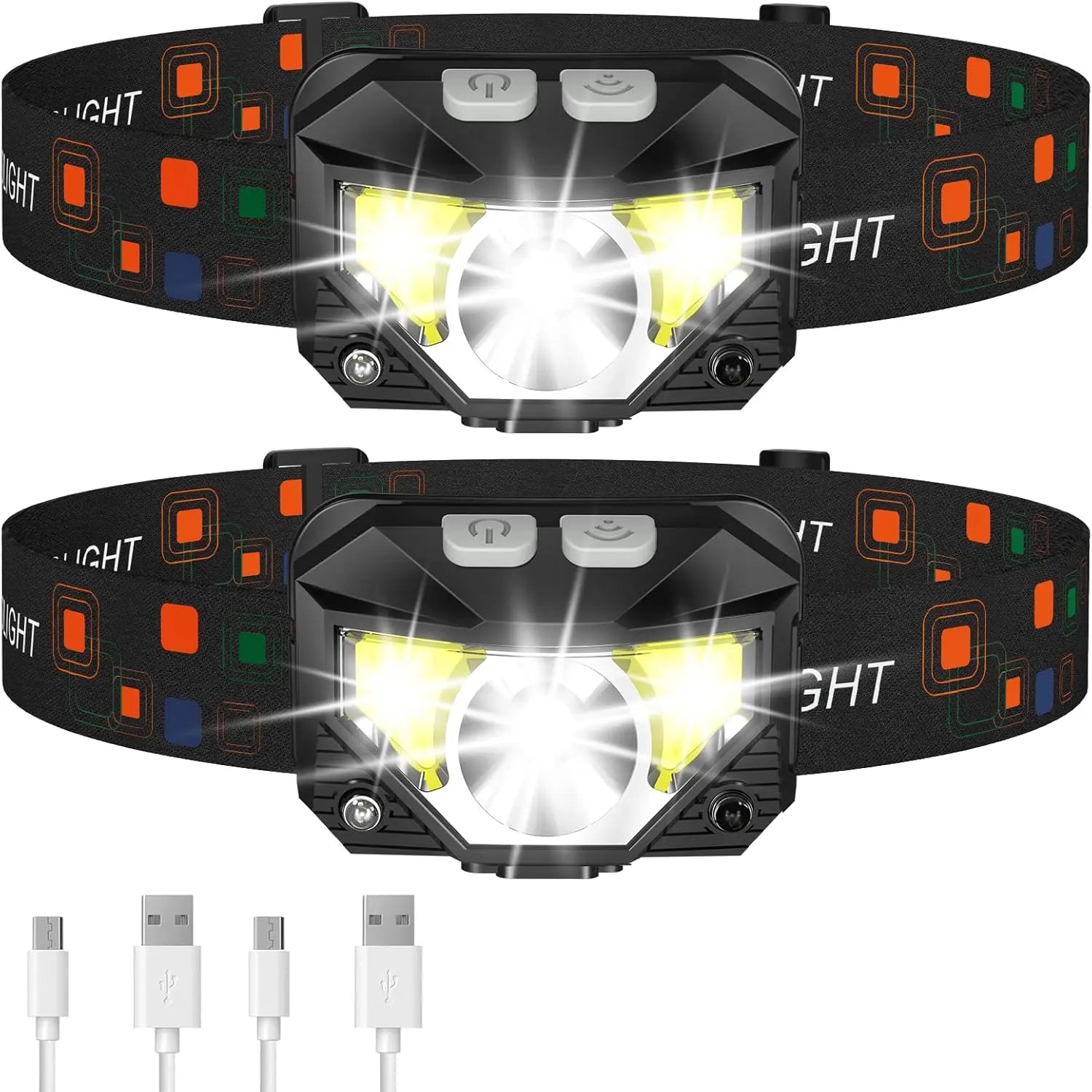 LHKNL Headlamp Flashlight, Lumen Bright Head Lamps LED Rechargeable Camping | Ultra-Light, with White Red Light, 2-Pack Waterproof Motion Sensor Headlight, 8 Modes for Outdoor Running Hiking Fishing Coastal Adventure Co