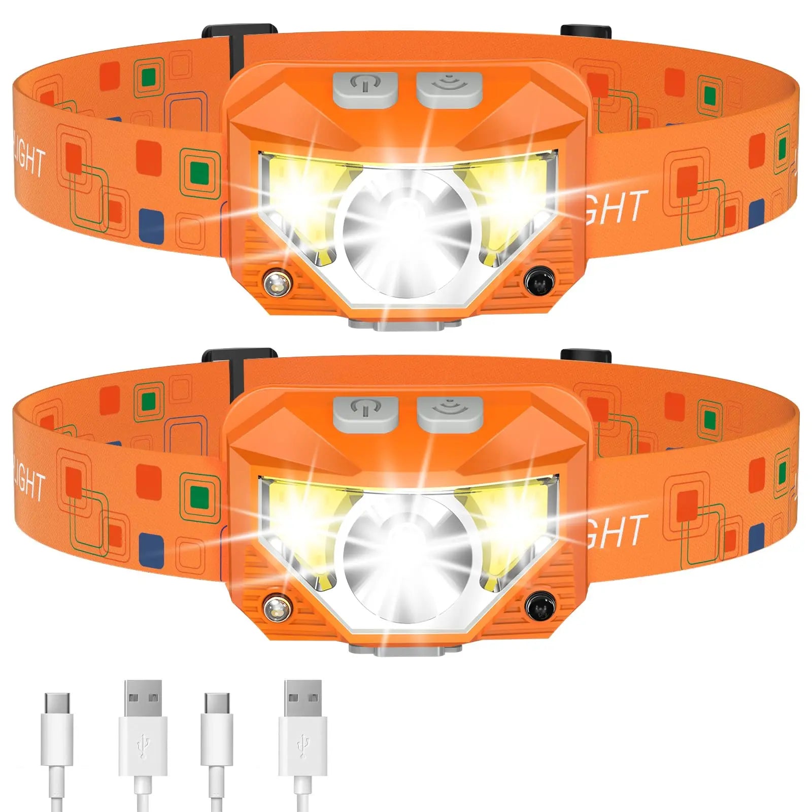 LHKNL Headlamp Flashlight, Lumen Bright Head Lamps LED Rechargeable Camping | Ultra-Light, with White Red Light, 2-Pack Waterproof Motion Sensor Headlight, 8 Modes for Outdoor Running Hiking Fishing Coastal Adventure Co