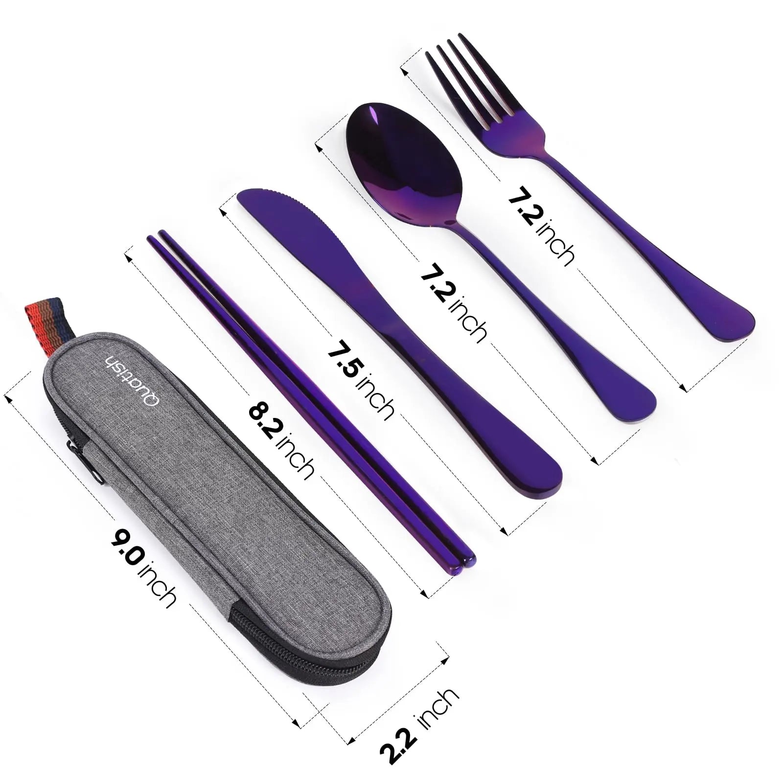 Travel Utensils with Case, Quatish Portable Silverware Set for Work, Stainless Steel Reusable Travel Cutlery Set, Fork and Spoon Set for Camping, Picnic, Gadgets, Lunch Box for Men, Black Coastal Adventure Co