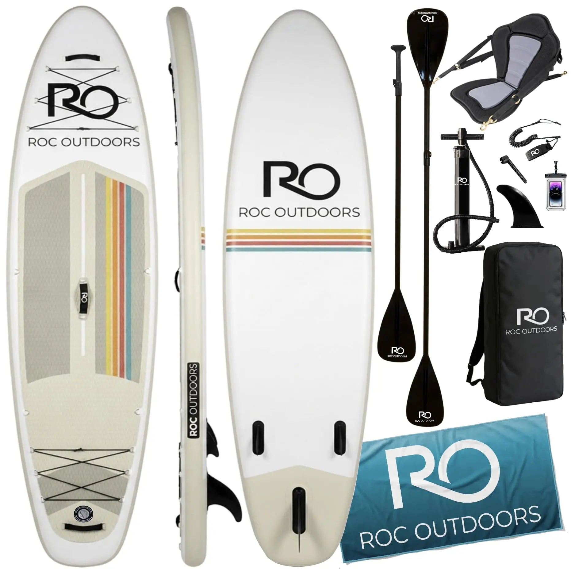 Roc Inflatable Stand Up Paddle Board 10' 6" with Premium SUP Paddle Board Accessories, Wide Stable Design, Non-Slip Comfort Deck for Youth & Adults Coastal Adventure Co