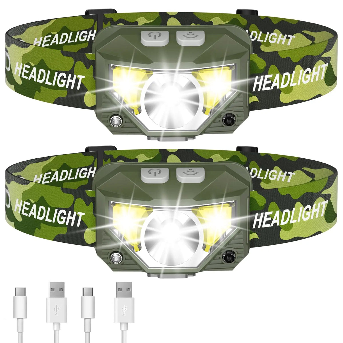 LHKNL Headlamp Flashlight, Lumen Bright Head Lamps LED Rechargeable Camping | Ultra-Light, with White Red Light, 2-Pack Waterproof Motion Sensor Headlight, 8 Modes for Outdoor Running Hiking Fishing Coastal Adventure Co