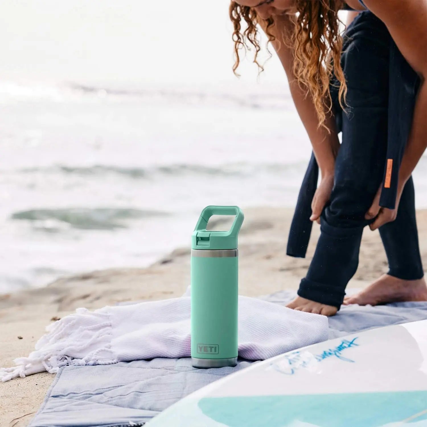 YETI Rambler 18 oz Bottle, Vacuum Insulated, Stainless Steel with Color Matching Straw Cap, Agave Teal Coastal Adventure Co