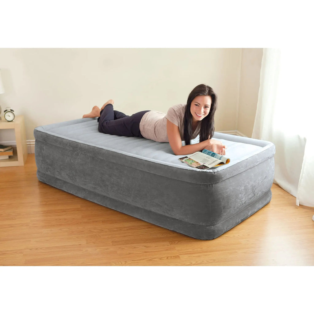 Intex 64417ED 22in Queen Dura-Beam Comfort Plush High-Rise Inflatable Air Mattress with Built in Pump for Travel and Camping, 600lb Weight Capacity Coastal Adventure Co
