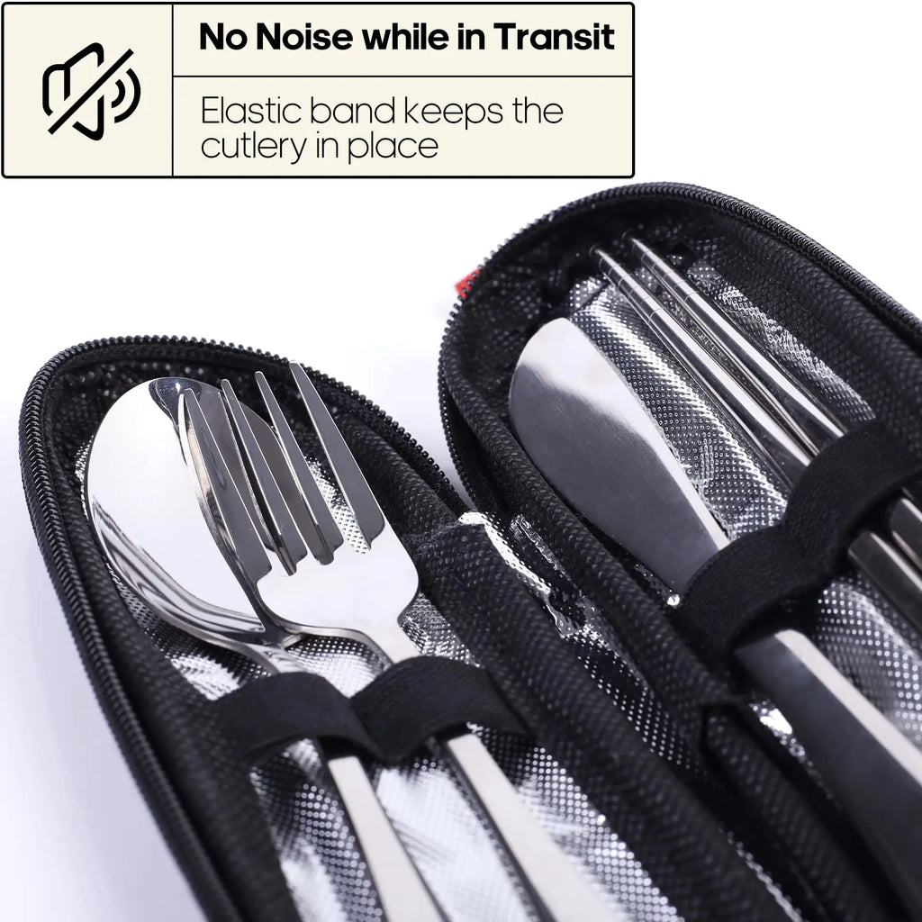 Travel Utensils with Case, Quatish Portable Silverware Set for Work, Stainless Steel Reusable Travel Cutlery Set, Fork and Spoon Set for Camping, Picnic, Gadgets, Lunch Box for Men, Black Coastal Adventure Co