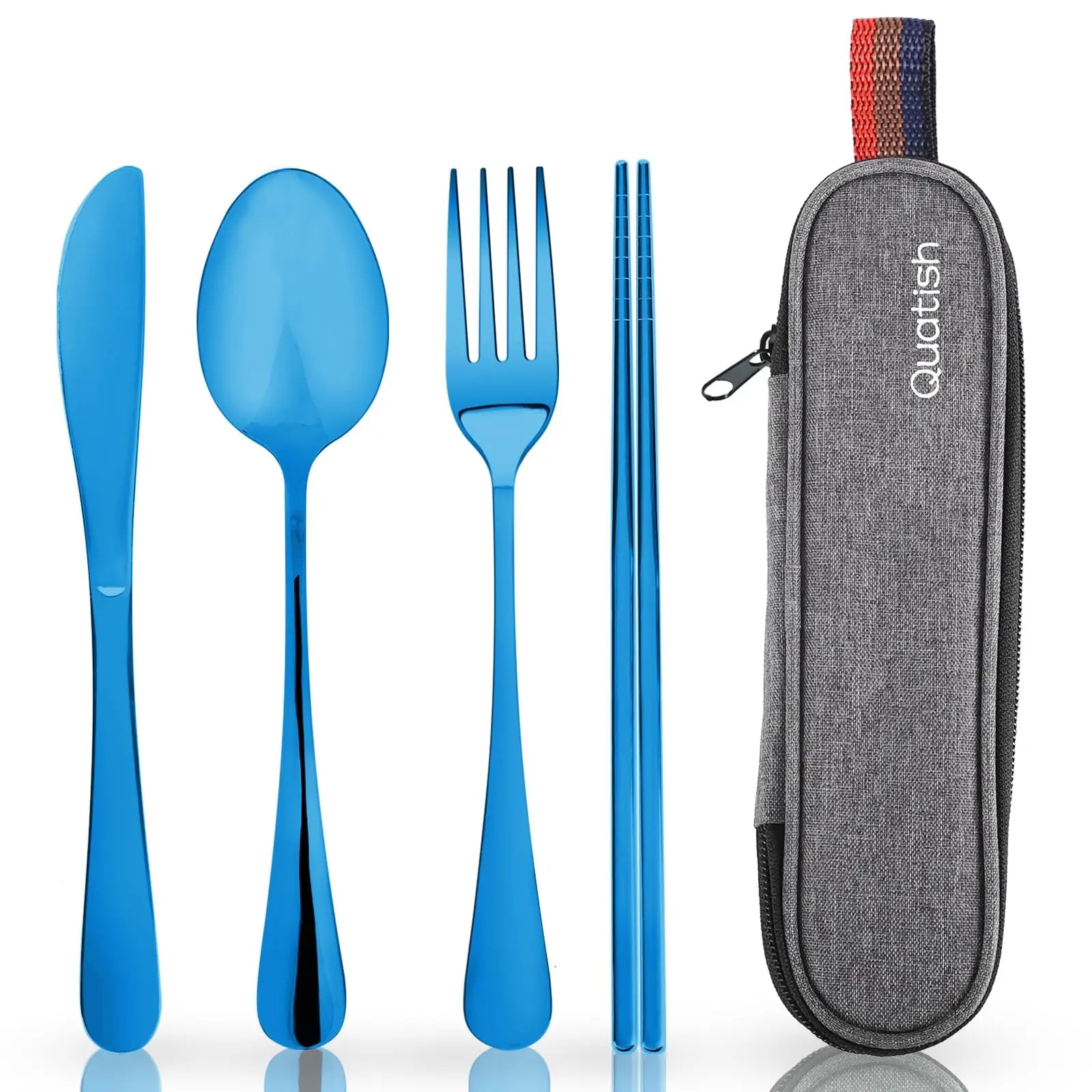 Travel Utensils with Case, Quatish Portable Silverware Set for Work, Stainless Steel Reusable Travel Cutlery Set, Fork and Spoon Set for Camping, Picnic, Gadgets, Lunch Box for Men, Black Coastal Adventure Co