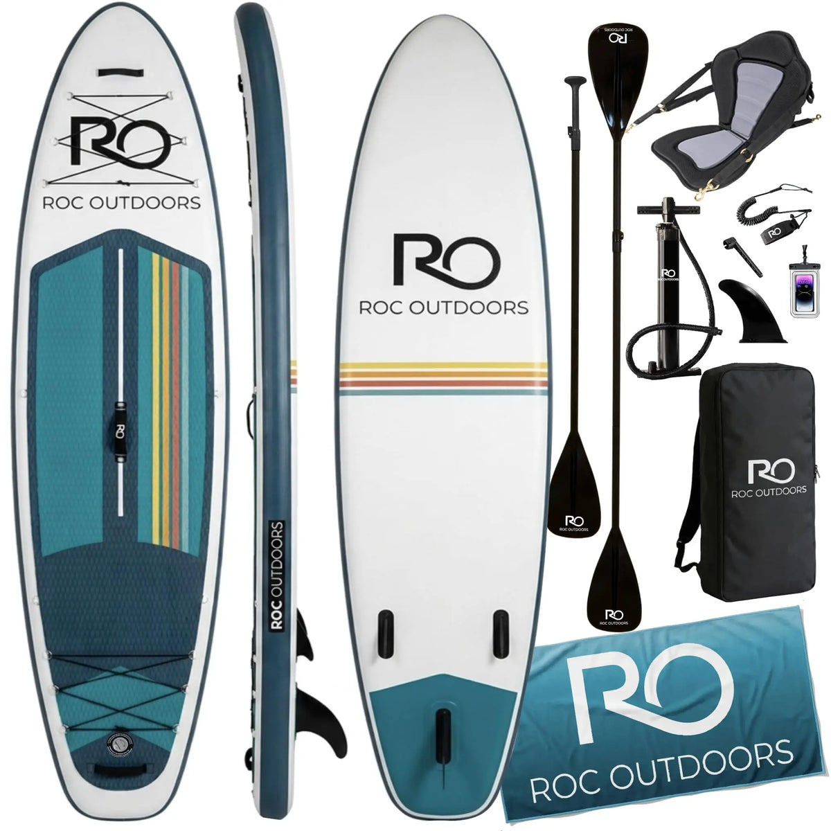 Roc Inflatable Stand Up Paddle Board 10' 6" with Premium SUP Paddle Board Accessories, Wide Stable Design, Non-Slip Comfort Deck for Youth & Adults Coastal Adventure Co