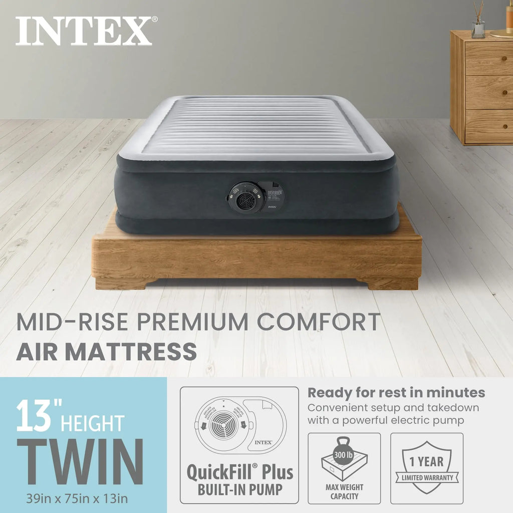 Intex 64417ED 22in Queen Dura-Beam Comfort Plush High-Rise Inflatable Air Mattress with Built in Pump for Travel and Camping, 600lb Weight Capacity Coastal Adventure Co