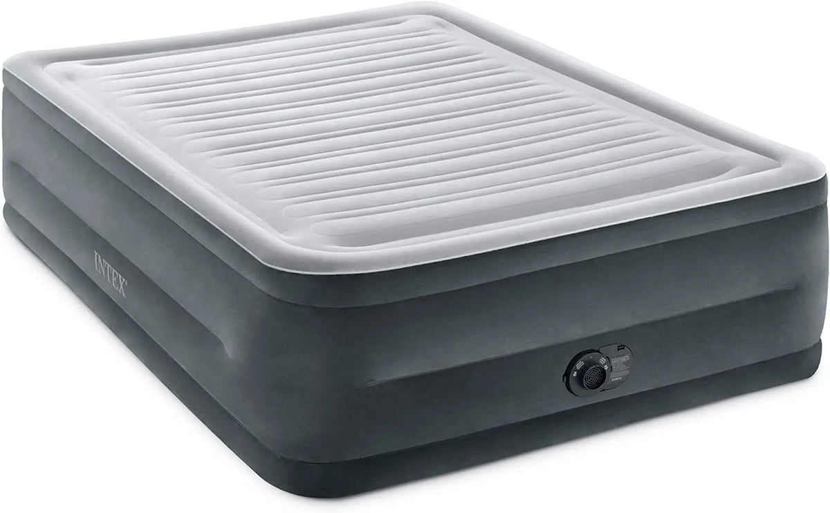 Intex 64417ED 22in Queen Dura-Beam Comfort Plush High-Rise Inflatable Air Mattress with Built in Pump for Travel and Camping, 600lb Weight Capacity Coastal Adventure Co