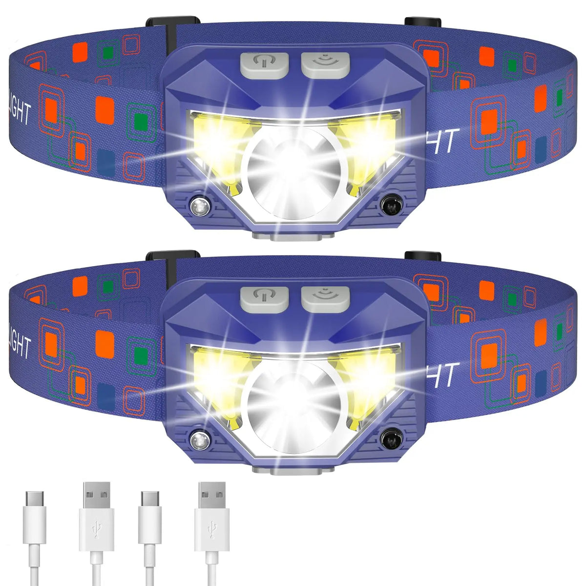 LHKNL Headlamp Flashlight, Lumen Bright Head Lamps LED Rechargeable Camping | Ultra-Light, with White Red Light, 2-Pack Waterproof Motion Sensor Headlight, 8 Modes for Outdoor Running Hiking Fishing Coastal Adventure Co