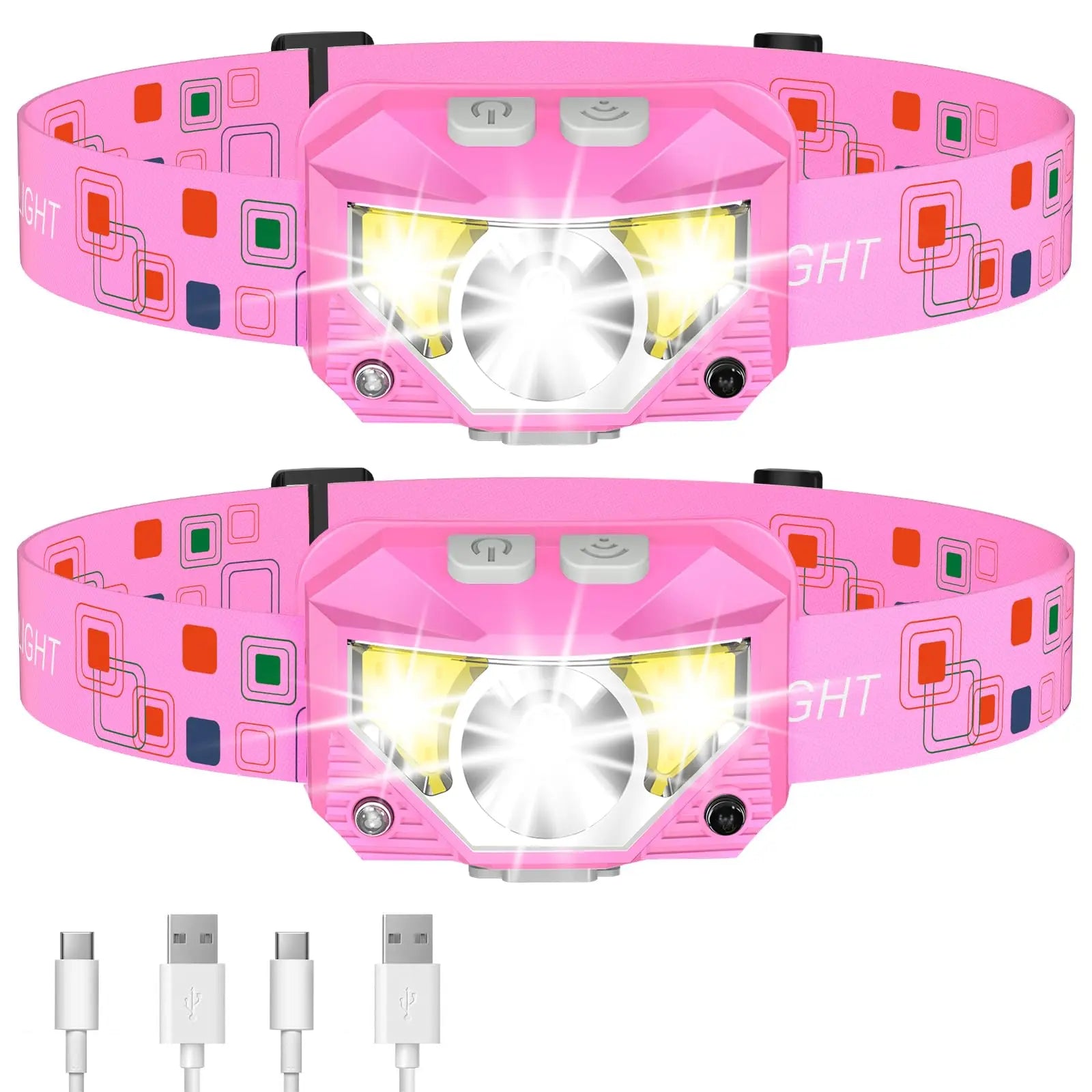 LHKNL Headlamp Flashlight, Lumen Bright Head Lamps LED Rechargeable Camping | Ultra-Light, with White Red Light, 2-Pack Waterproof Motion Sensor Headlight, 8 Modes for Outdoor Running Hiking Fishing Coastal Adventure Co