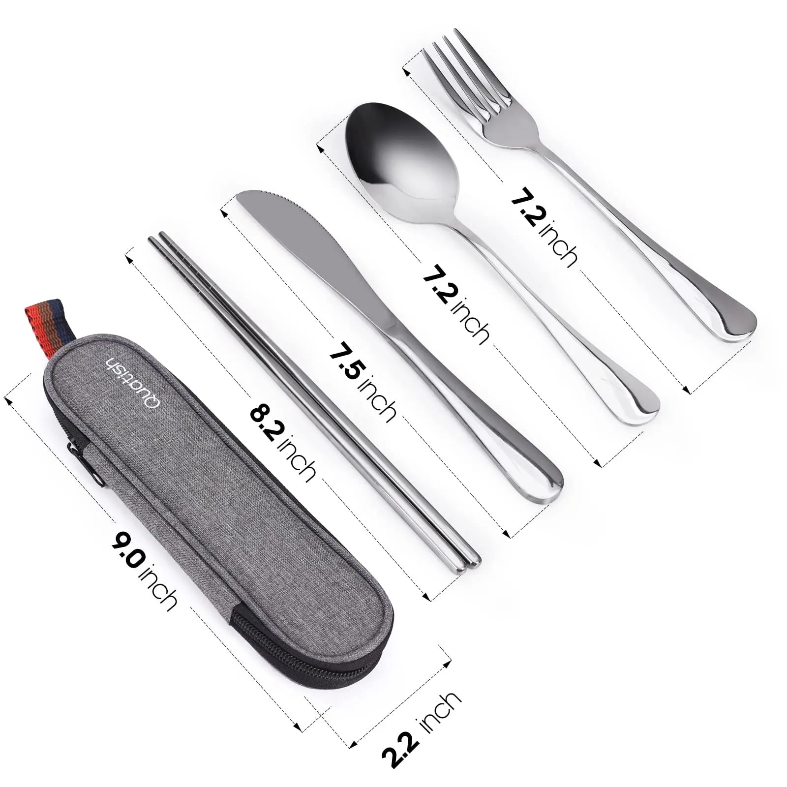 Travel Utensils with Case, Quatish Portable Silverware Set for Work, Stainless Steel Reusable Travel Cutlery Set, Fork and Spoon Set for Camping, Picnic, Gadgets, Lunch Box for Men, Black Coastal Adventure Co
