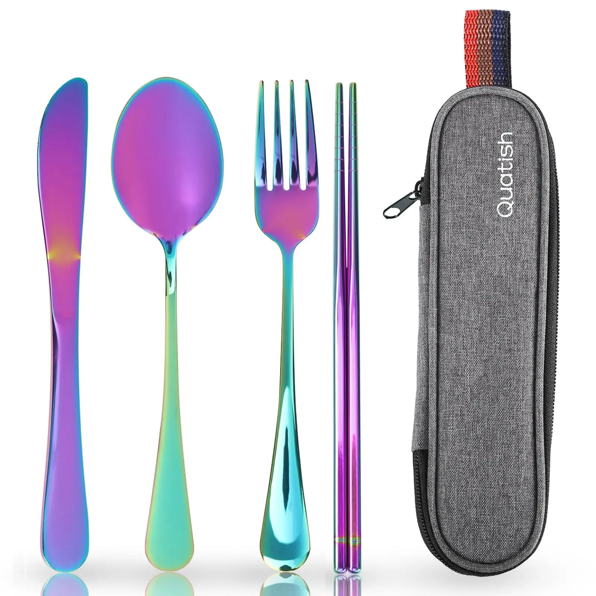 Travel Utensils with Case, Quatish Portable Silverware Set for Work, Stainless Steel Reusable Travel Cutlery Set, Fork and Spoon Set for Camping, Picnic, Gadgets, Lunch Box for Men, Black Coastal Adventure Co