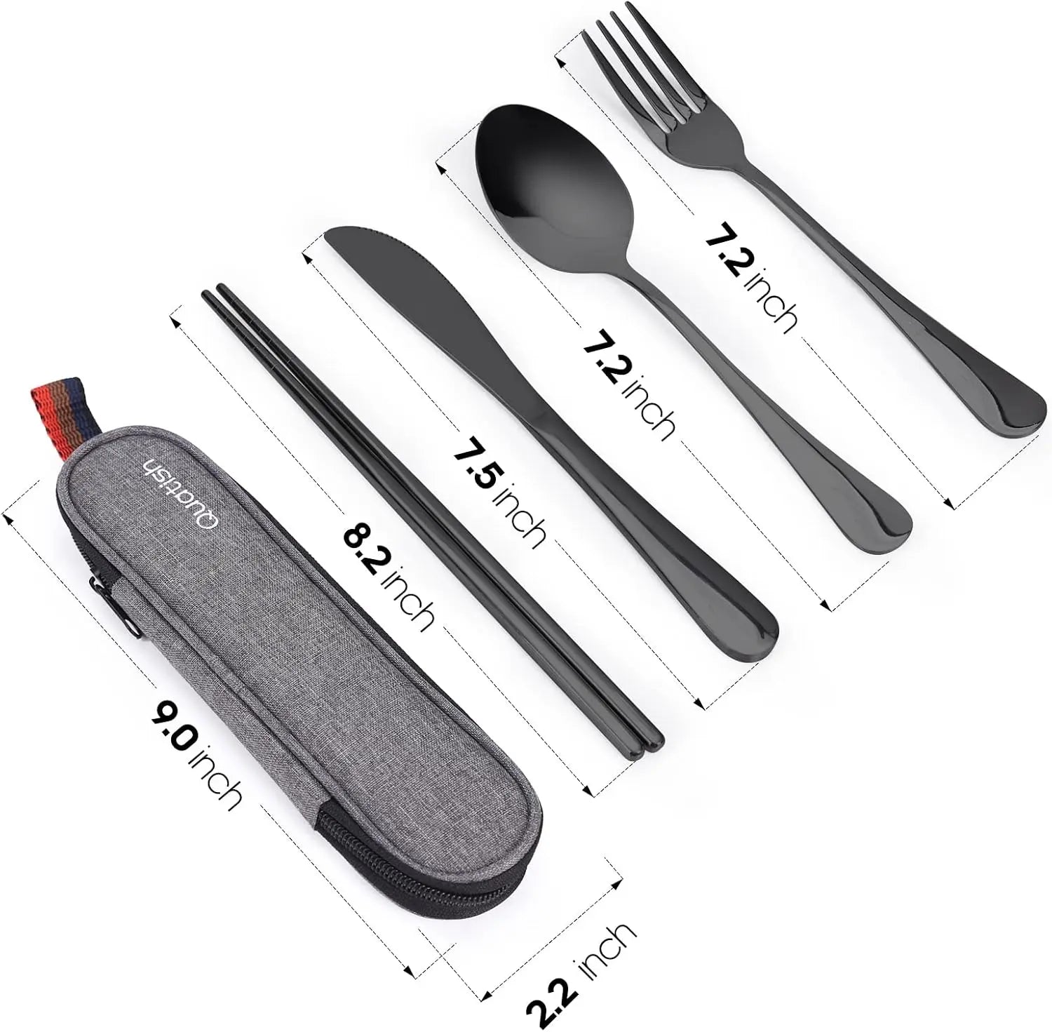 Travel Utensils with Case, Quatish Portable Silverware Set for Work, Stainless Steel Reusable Travel Cutlery Set, Fork and Spoon Set for Camping, Picnic, Gadgets, Lunch Box for Men, Black Coastal Adventure Co