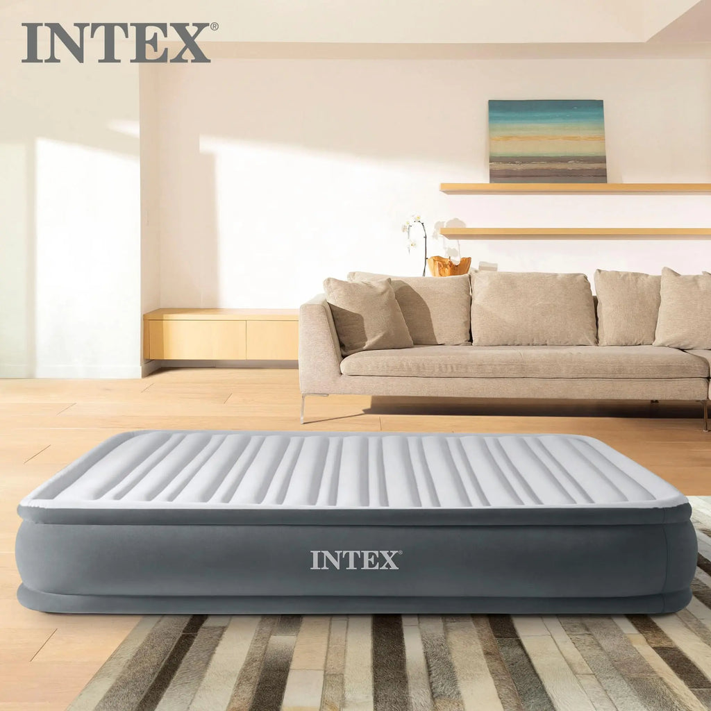 Intex 64417ED 22in Queen Dura-Beam Comfort Plush High-Rise Inflatable Air Mattress with Built in Pump for Travel and Camping, 600lb Weight Capacity Coastal Adventure Co