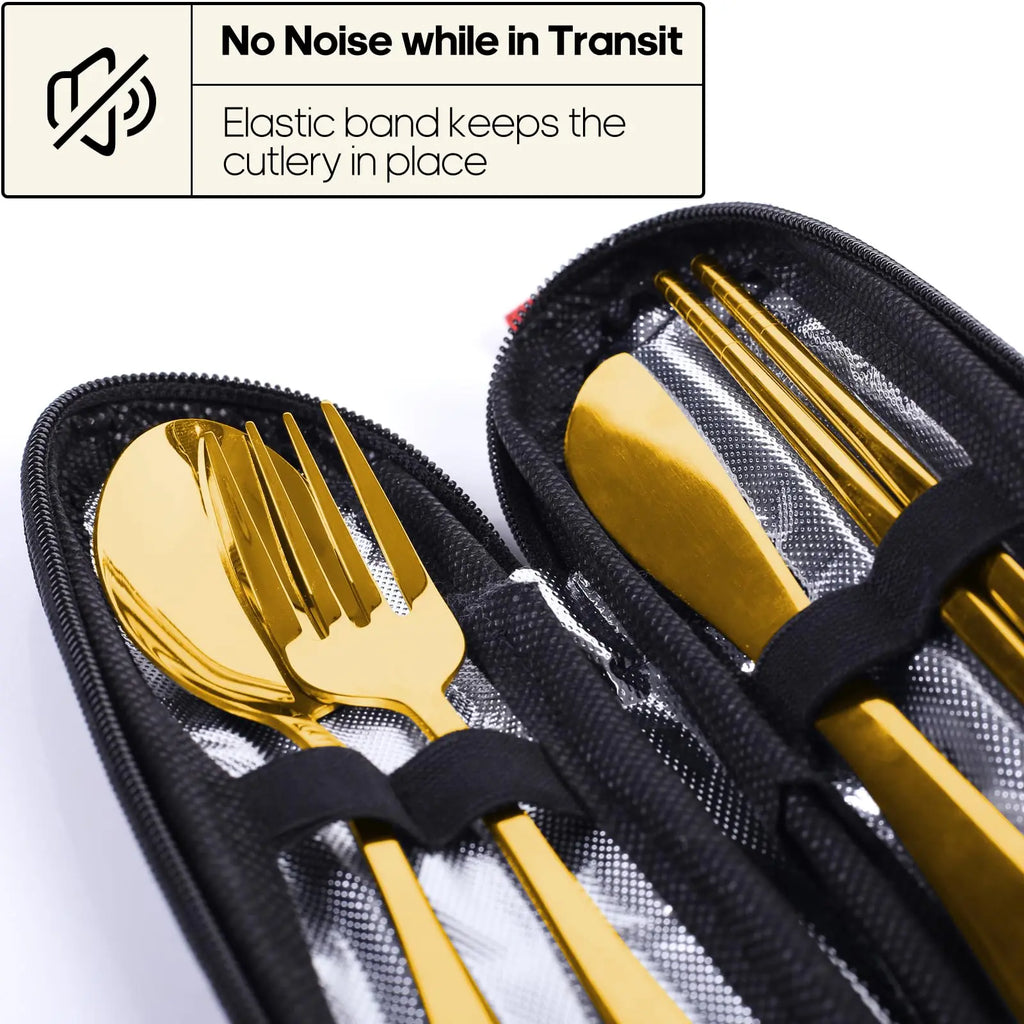 Travel Utensils with Case, Quatish Portable Silverware Set for Work, Stainless Steel Reusable Travel Cutlery Set, Fork and Spoon Set for Camping, Picnic, Gadgets, Lunch Box for Men, Black Coastal Adventure Co