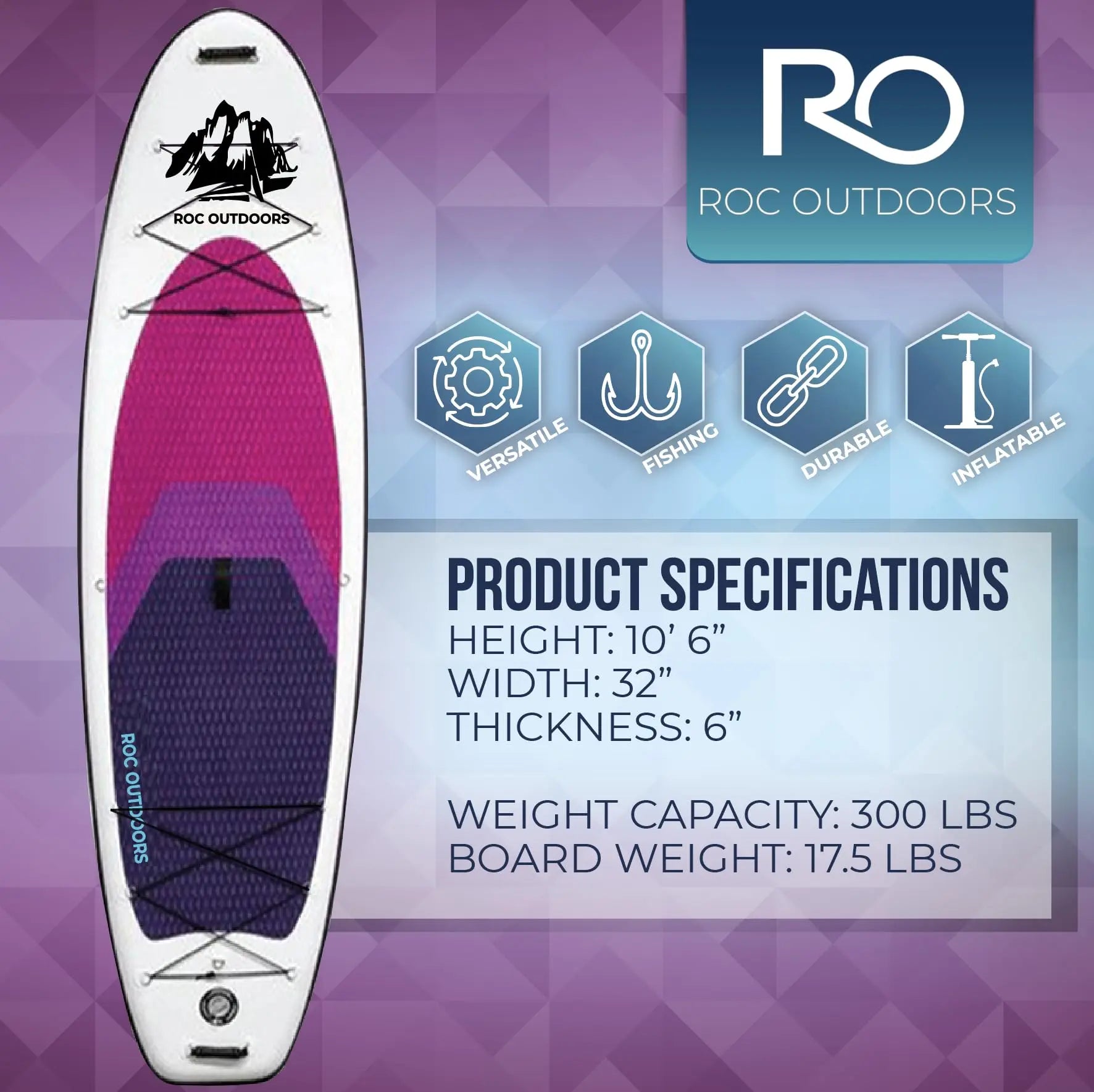 Roc Inflatable Stand Up Paddle Board 10' 6" with Premium SUP Paddle Board Accessories, Wide Stable Design, Non-Slip Comfort Deck for Youth & Adults Coastal Adventure Co