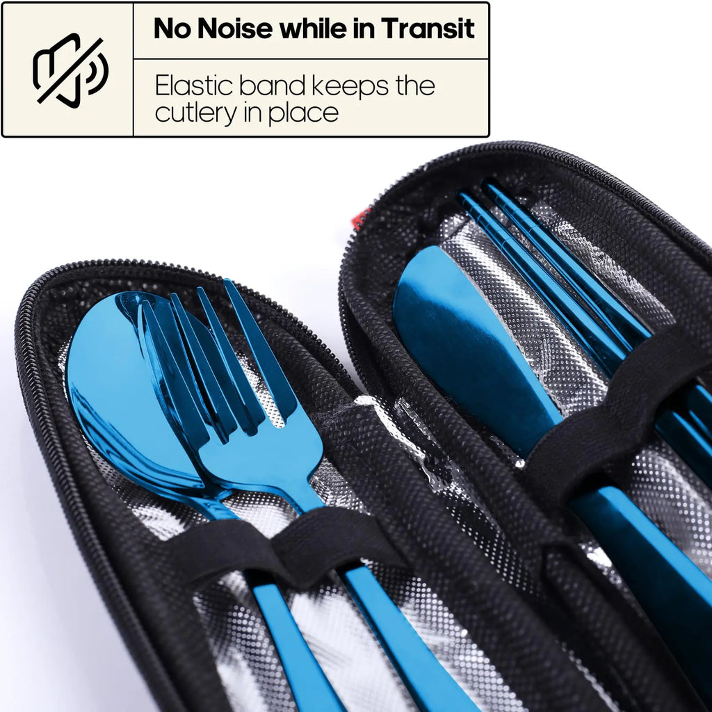Travel Utensils with Case, Quatish Portable Silverware Set for Work, Stainless Steel Reusable Travel Cutlery Set, Fork and Spoon Set for Camping, Picnic, Gadgets, Lunch Box for Men, Black Coastal Adventure Co
