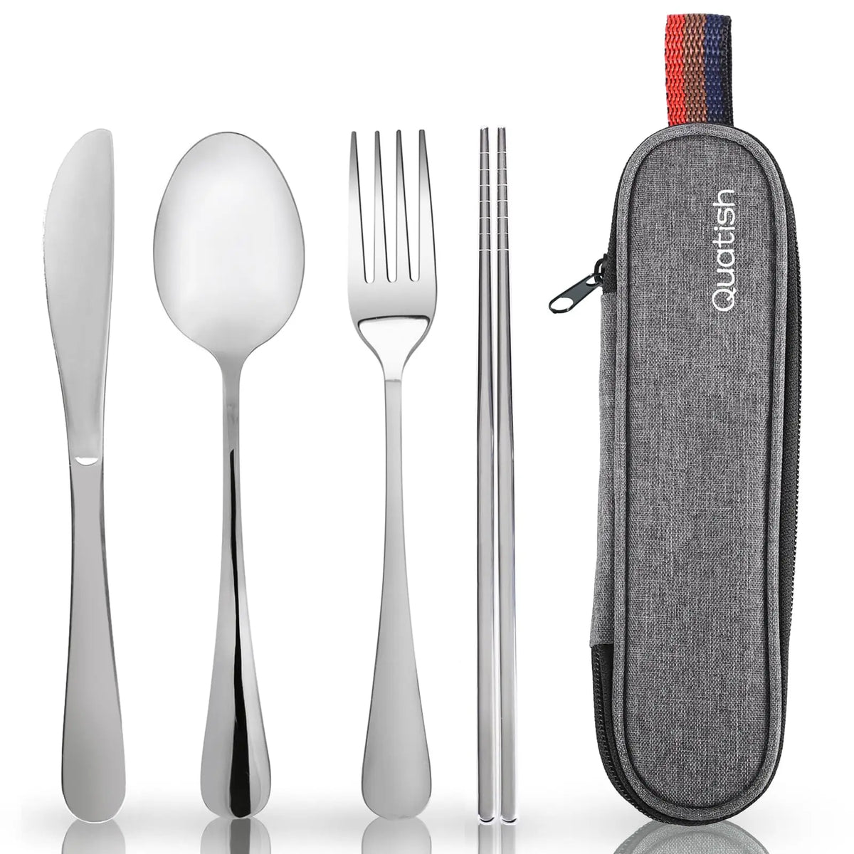 Travel Utensils with Case, Quatish Portable Silverware Set for Work, Stainless Steel Reusable Travel Cutlery Set, Fork and Spoon Set for Camping, Picnic, Gadgets, Lunch Box for Men, Black Coastal Adventure Co