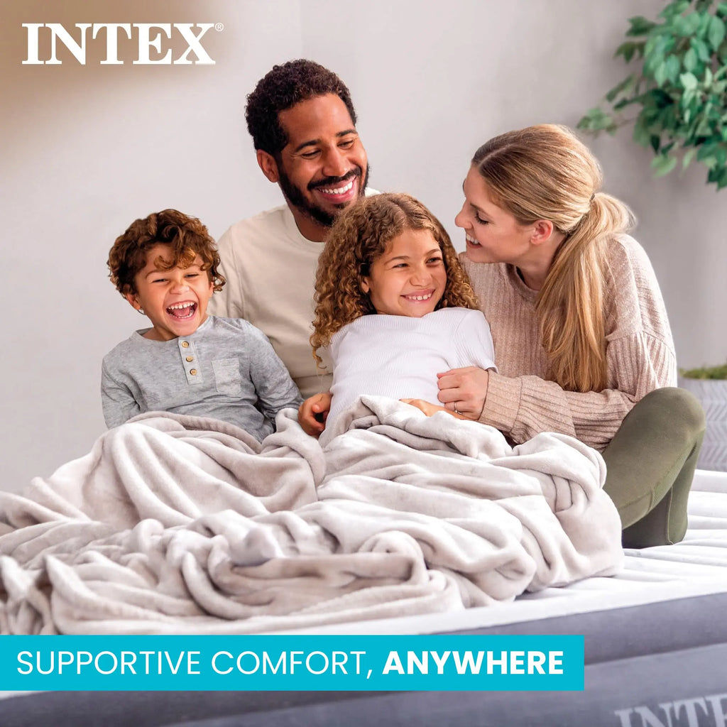 Intex 64417ED 22in Queen Dura-Beam Comfort Plush High-Rise Inflatable Air Mattress with Built in Pump for Travel and Camping, 600lb Weight Capacity Coastal Adventure Co