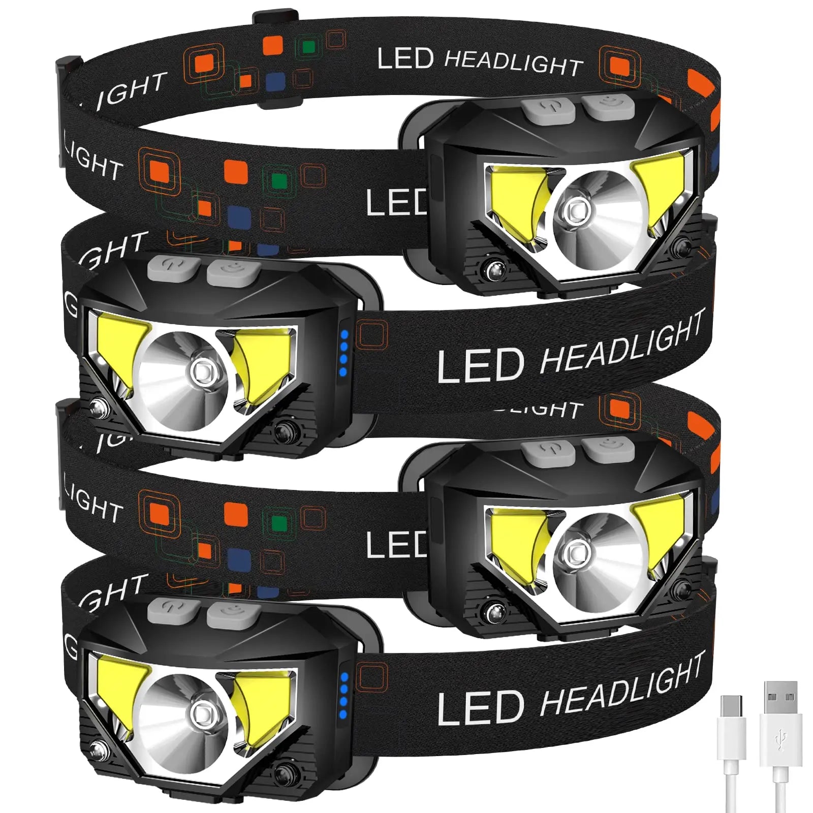 LHKNL Headlamp Flashlight, Lumen Bright Head Lamps LED Rechargeable Camping | Ultra-Light, with White Red Light, 2-Pack Waterproof Motion Sensor Headlight, 8 Modes for Outdoor Running Hiking Fishing Coastal Adventure Co