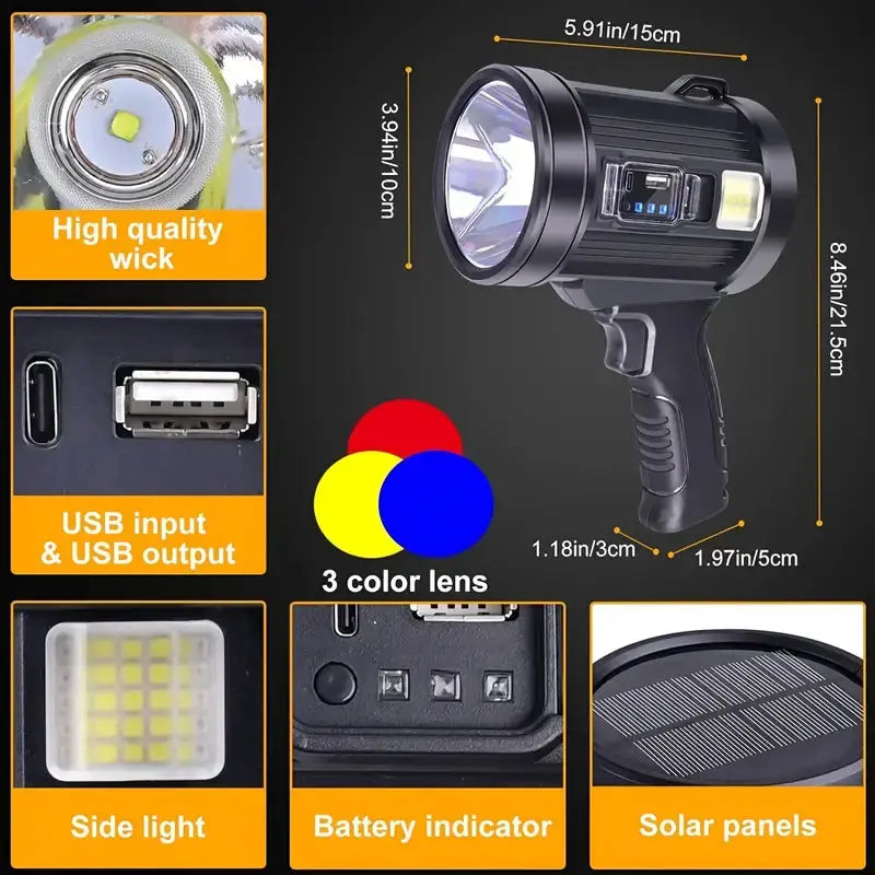 NNETM Ultra Bright Rechargeable Spotlight Flashlight with Color Filters - Perfect for Camping NNETM