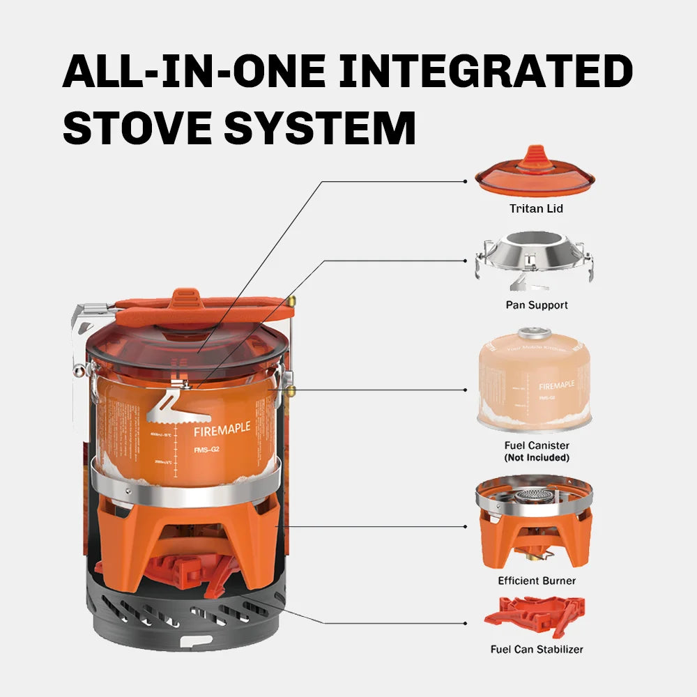 Portable Camping Cooking System 1L Gas Stove Burner Orange
