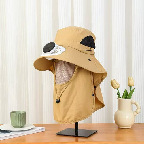 UPF50+ Solar & USB Rechargeable Cooling Fan Sun Hat, Wide Brim Neck