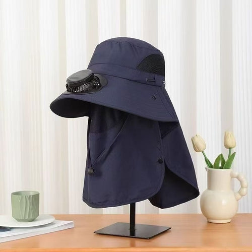UPF50+ Solar & USB Rechargeable Cooling Fan Sun Hat, Wide Brim Neck