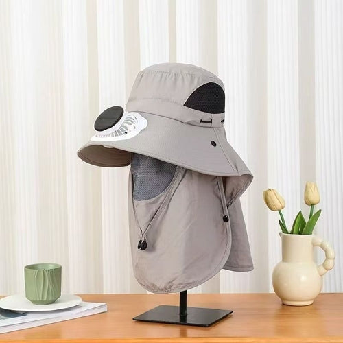 UPF50+ Solar & USB Rechargeable Cooling Fan Sun Hat, Wide Brim Neck