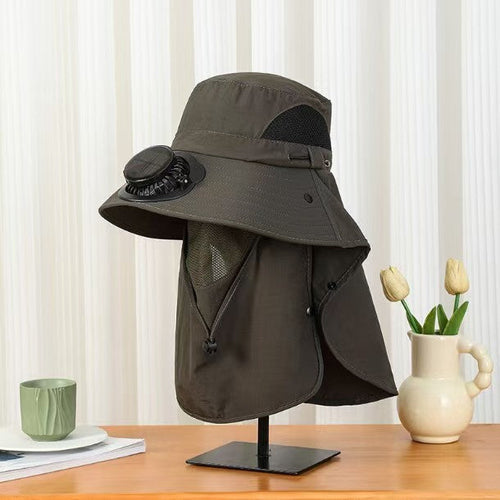 UPF50+ Solar & USB Rechargeable Cooling Fan Sun Hat, Wide Brim Neck
