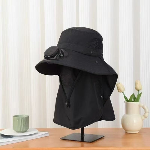 UPF50+ Solar & USB Rechargeable Cooling Fan Sun Hat, Wide Brim Neck