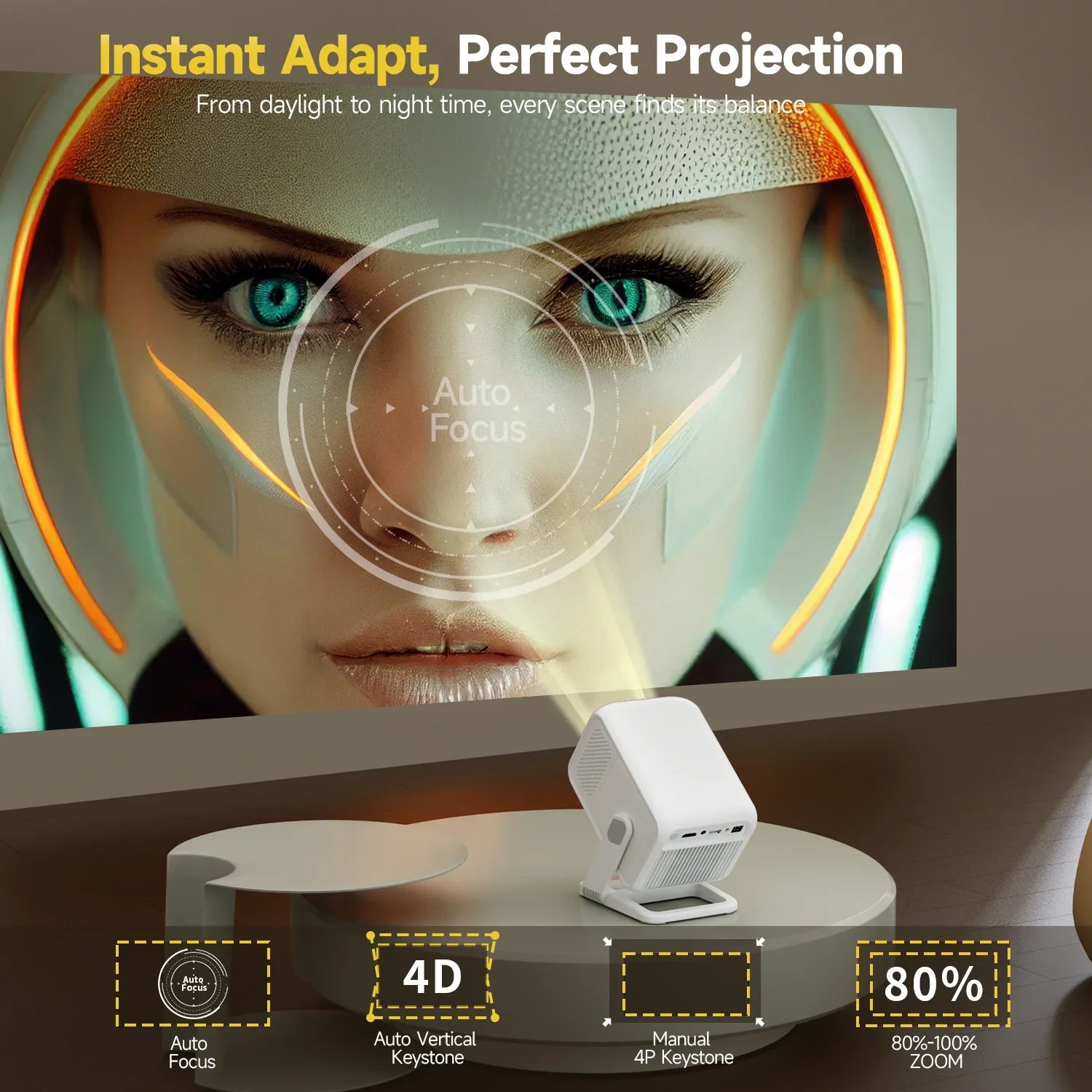4K HD Portable Projector White