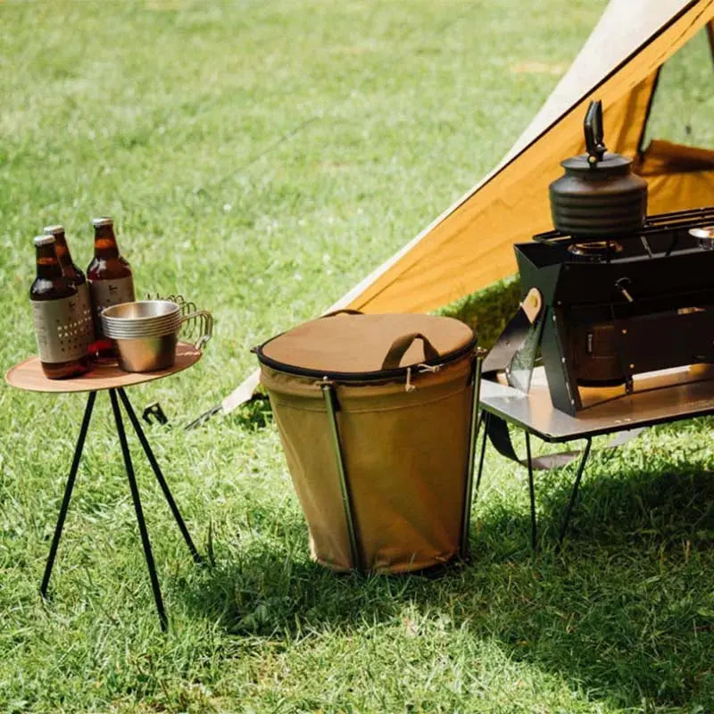 Collapsible 20L Outdoor Camping Trash Bin Waste Container Khaki OBA