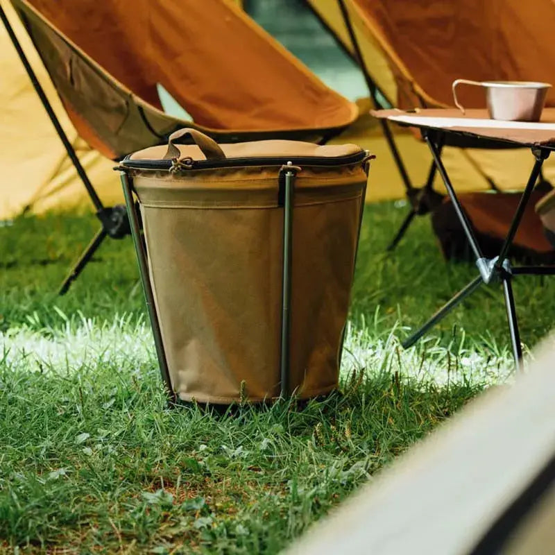 Collapsible 20L Outdoor Camping Trash Bin Waste Container Khaki OBA