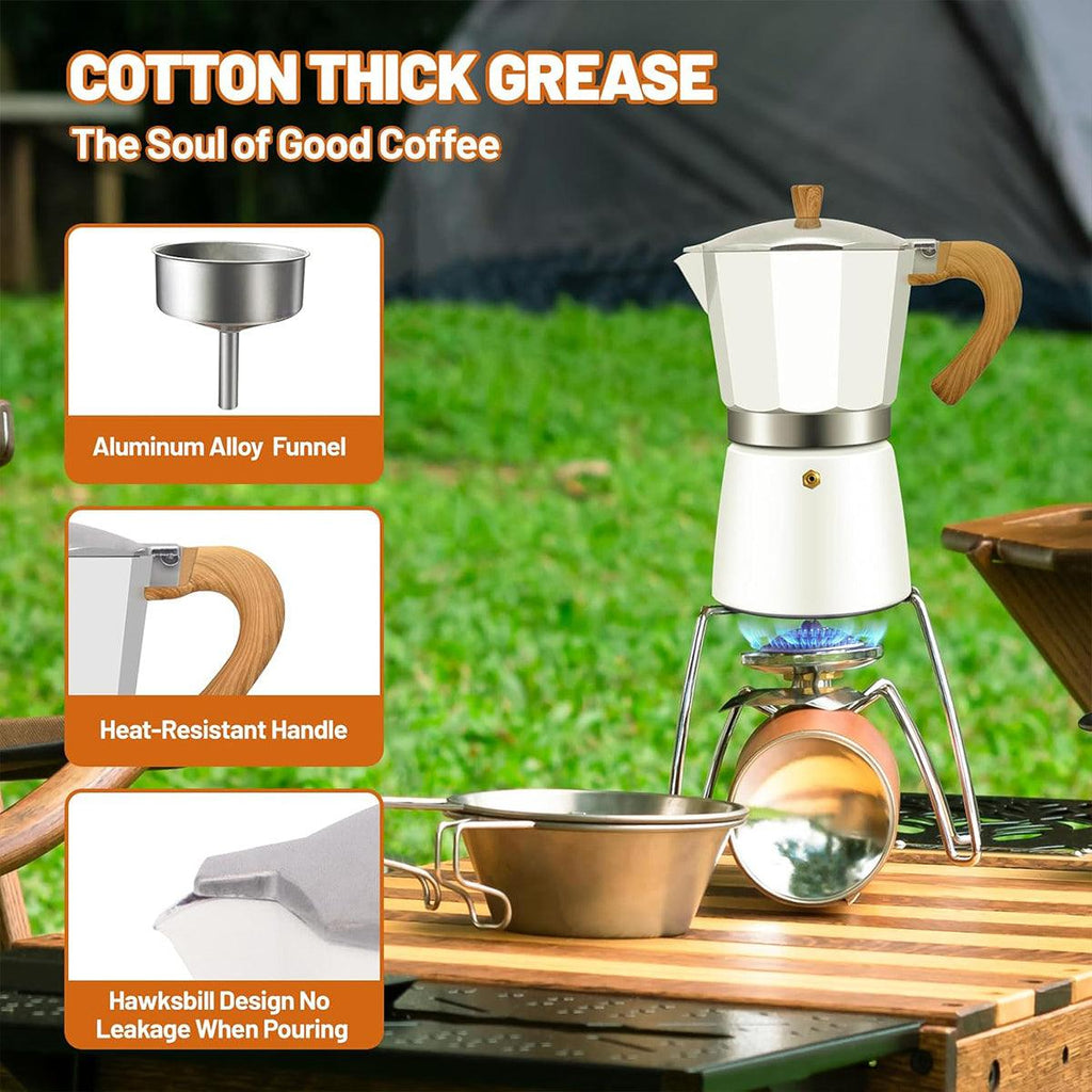 Portable Coffee Maker Wood Grain Handle Outdoor Manual Espresso Machine Camping - Blue-150ml-3