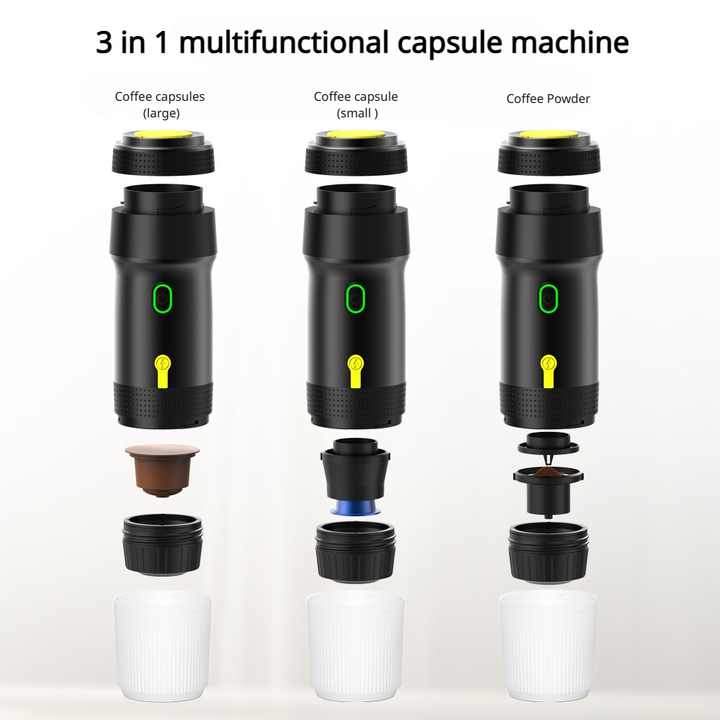 NNEDSZ Black Portable Fully Automatic Espresso Coffee Machine - Universal 3-in-1 Capsule, Coffee Powder & Espresso Maker-3