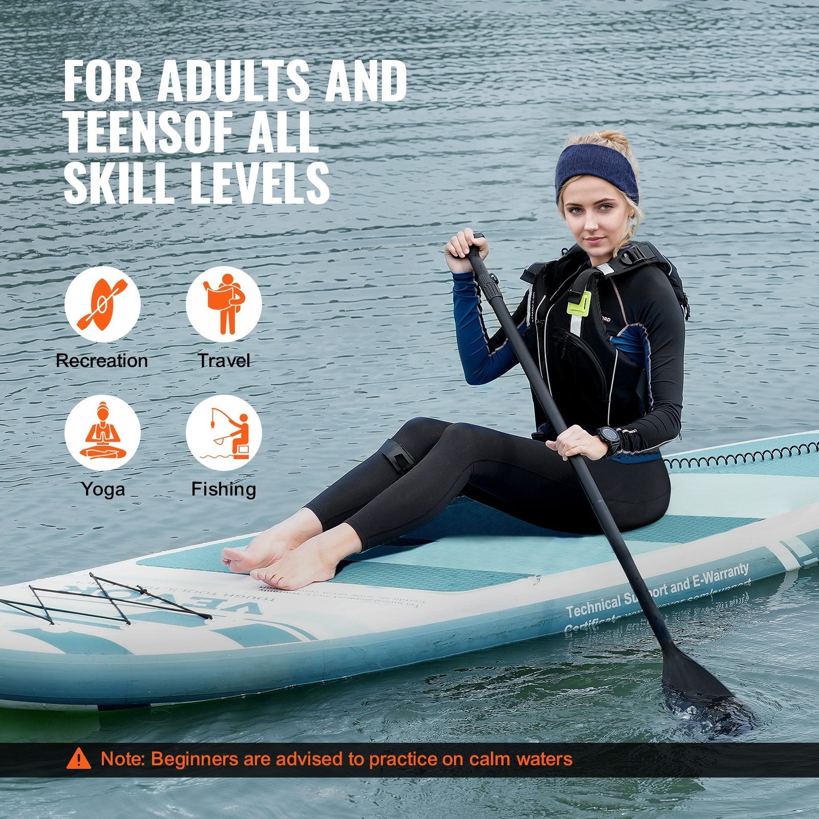 VEVOR Inflatable Stand Up Paddle Board, 152 mm Wide SUP Paddleboard, with Board Accessories, Pump, Paddle, Fin, Phone Bag, Backpack, Ankle Leash, Repair Kit, Non-slip Deck for Youth & Adults-1
