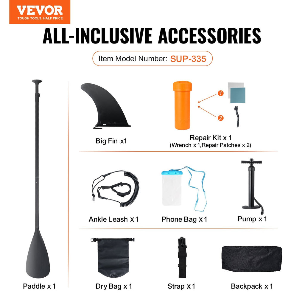 VEVOR Inflatable Stand Up Paddle Board, 152 mm Wide SUP Paddleboard, with Board Accessories, Pump, Paddle, Fin, Phone Bag, Backpack, Ankle Leash, Repair Kit, Non-slip Deck for Youth & Adults-2