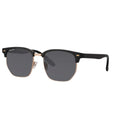 ZenShade sunglasses with black browline frames, gold-tone metal rims, and dark tinted lenses.