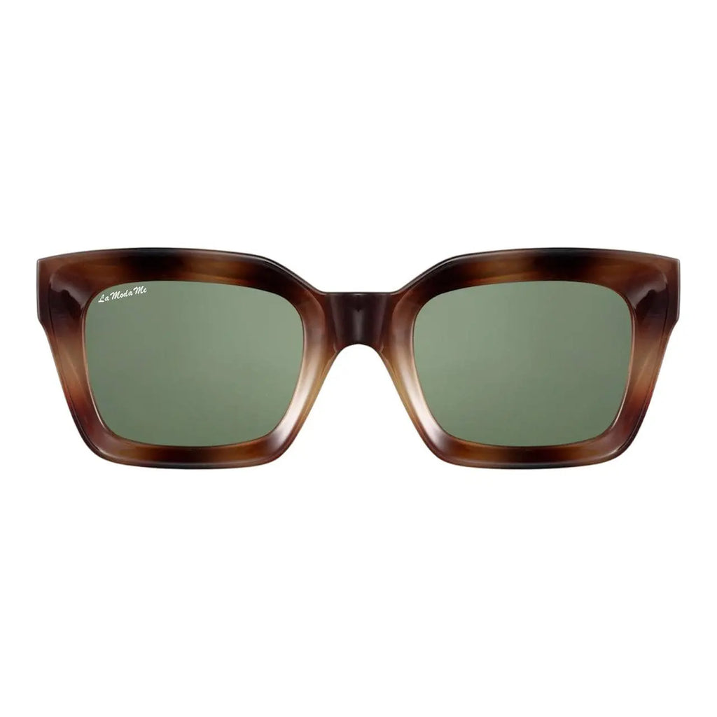 Luum tortoiseshell sunglasses with thick frames and green lenses.