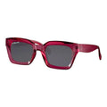 Luum sunglasses with translucent pink plastic square frames and dark tinted lenses.
